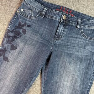 Women ELLE Skinny Jeans 14 Blue Floral Embroidered Denim